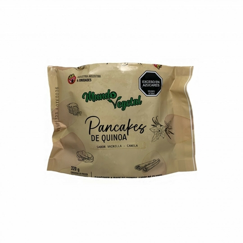 Pancakes de quínoa, sabor vainilla y canela, SIN TACC Mundo Vegetal. (4 unidades) 320 gr