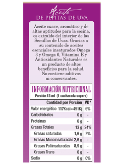 Aceite de Pepitas de Uva x 500 ml en internet
