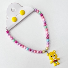 6 KITS - 1 colar infantil + 1 botão resina - Império Pink