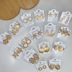Kit com 10 pares de brincos folheado a ouro bijuteria feminina sortidos