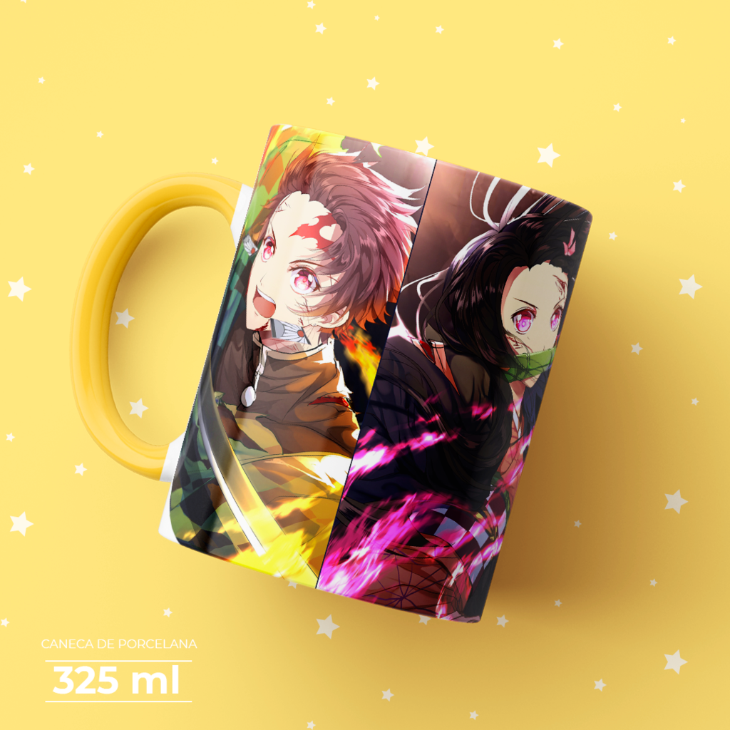 Caneca de Porcelana Kimetsu no Yaiba - Tanjiro, Inosuke, Zenitsu e Nezuko