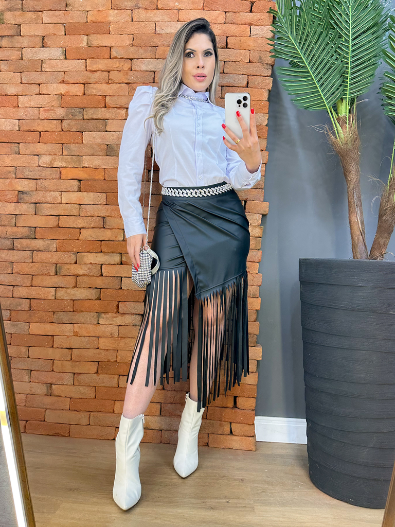 SAIA COURO MIDI FRANJAS 5625 Comprar em Elegant Modas