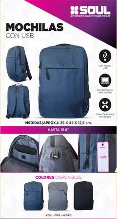 MOCHILA SOUL 15.6" MOC-S01 CON USB - Videosuiza