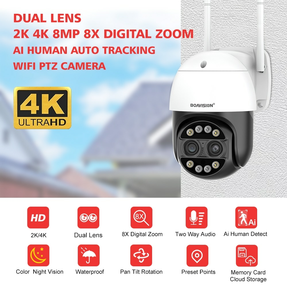 Câmera de Segurança 8MP/4k Wi-Fi Duas Lentes Zoom Híbrido 8 vezes