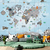 Papel De Parede Personalizado Mapa Mundi Cinza Com Fundo Quadriculado - comprar online