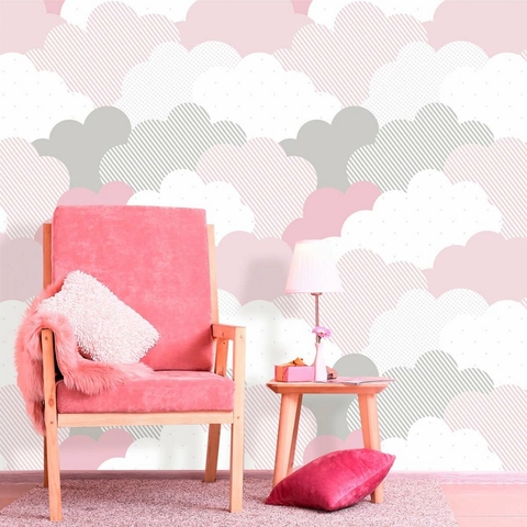 Papel De Parede Bebê Infantil Nuvem Chuva Nuvens Azul N4780