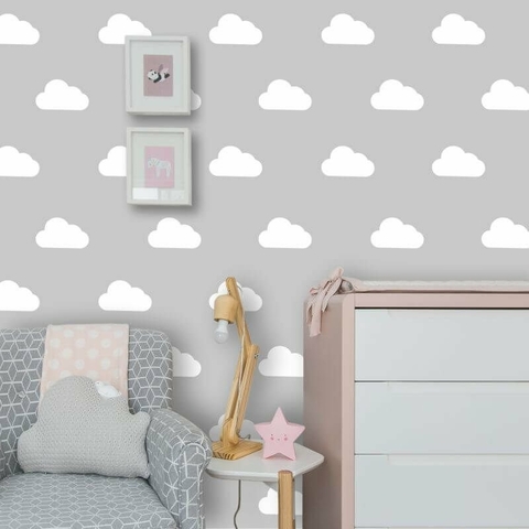 Papel De Parede Bebê Infantil Nuvem Chuva Nuvens Azul N4780