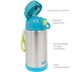 BUBA - GARRAFA TÉRMICA INOX PAREDE DUPLA 400 ML AZUL - Mamu Kids Store