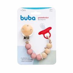 BUBA - PRENDEDOR DE CHUPETA EM SILICONE E BAMBU - ROSA