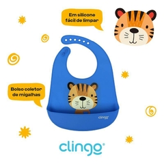 CLINGO - BABADOR SILICONE COM BOLSO COLETOR - TIGRE - Mamu Kids Store