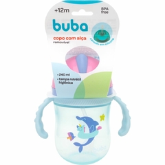 BUBA - COPO COM ALÇA E CANUDO EM SILICONE 240 ML - BALEIA ROSA