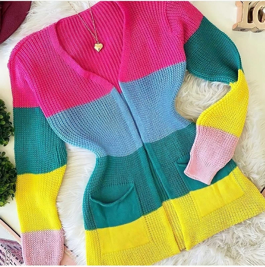 Kimono de tricot colorido sales