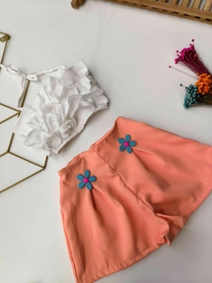 CONJUNTO BABADINHO SHORT APLIQUE FLOR - CORAL - AVULSO - comprar online