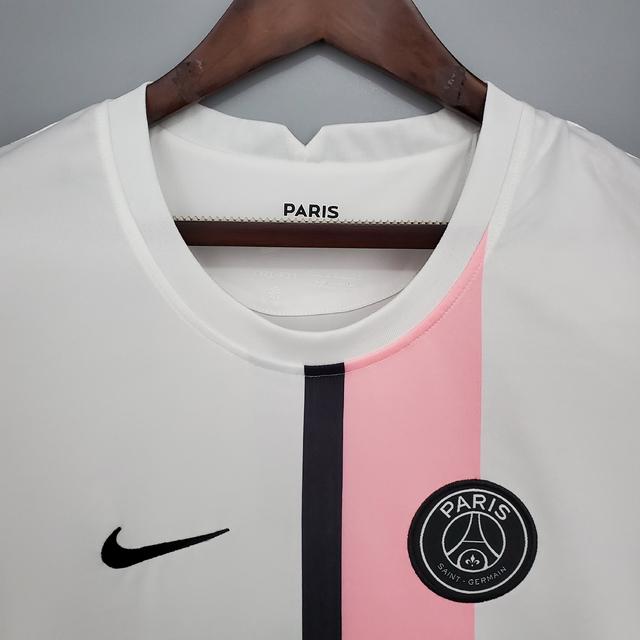 Camisa Paris Saint Germain - PSG Away 21/22 Torcedor Nike Masculina -  Branco e Rosa