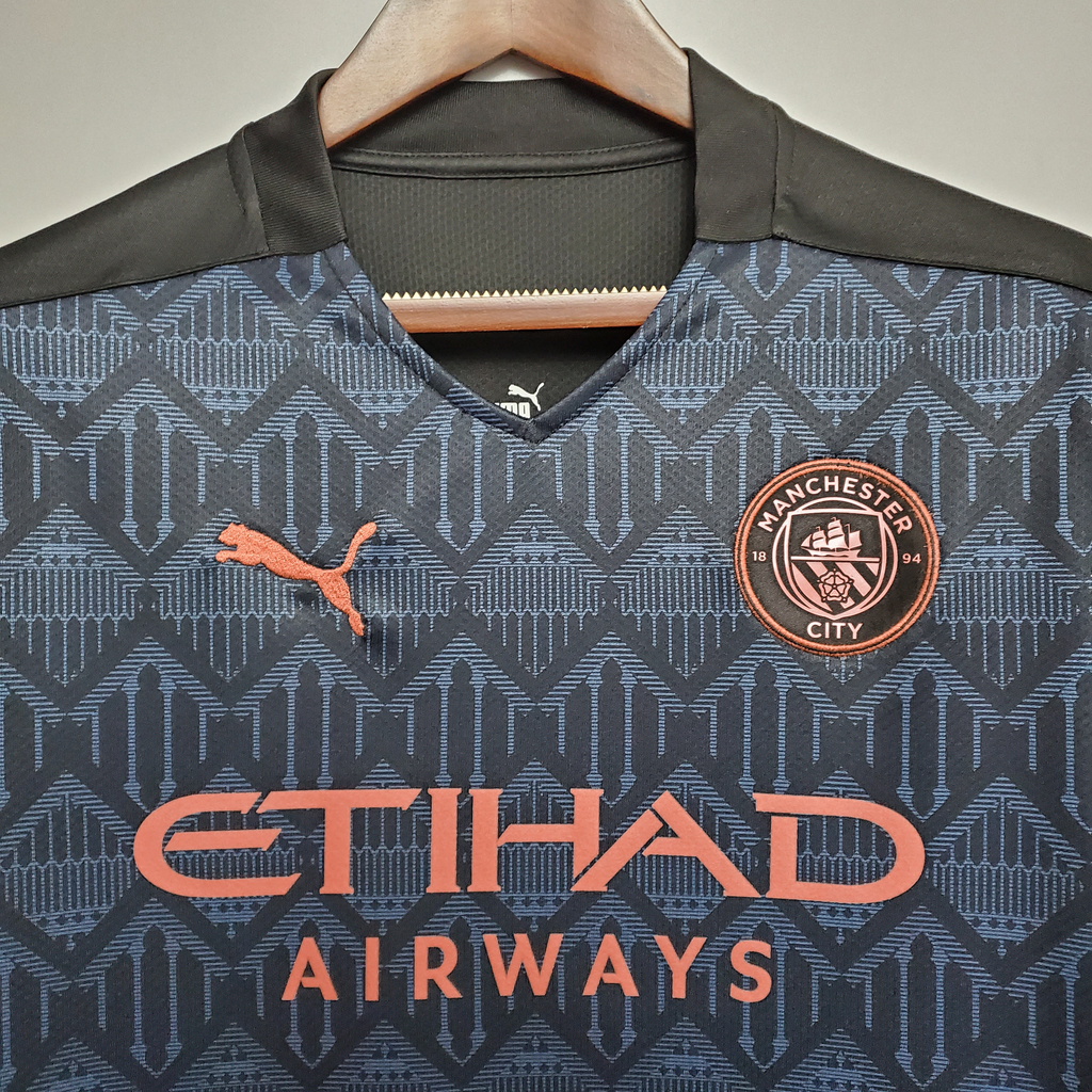 Camisa Manchester City II 20/21 Torcedor Puma Masculina - Preto, Azul e  Bronze