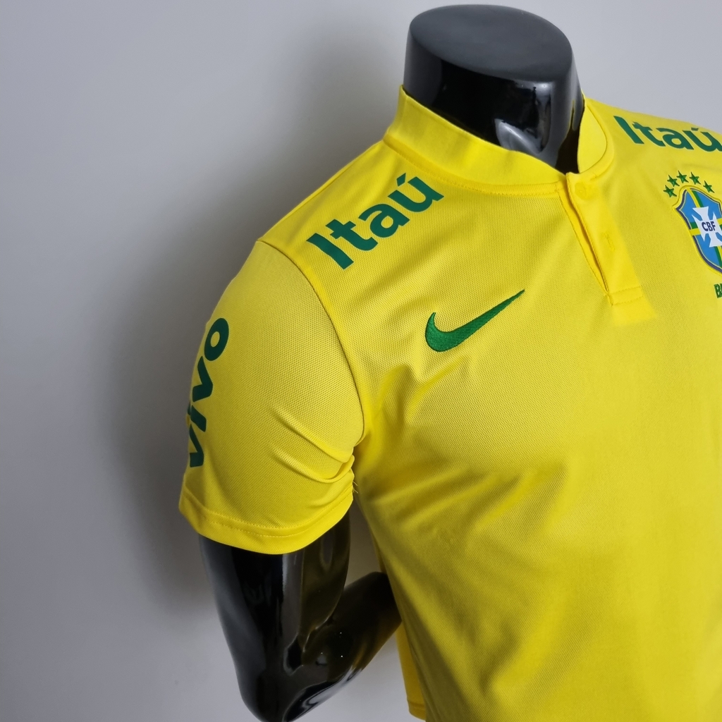 Camisa Polo Gola Baixa Brasil 2022 Nike - Amarela