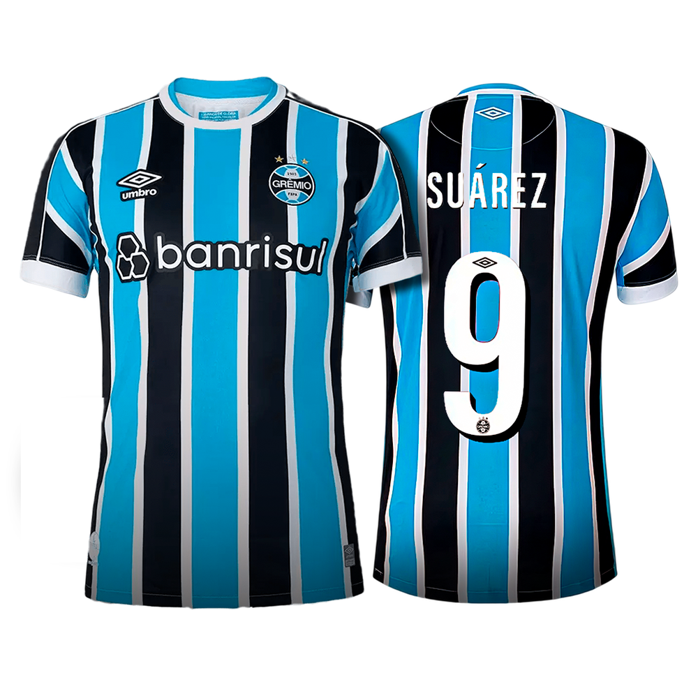 Camisa Grêmio I 23/24 Suárez 9 Torcedor Umbro - Azul Celeste e Preta