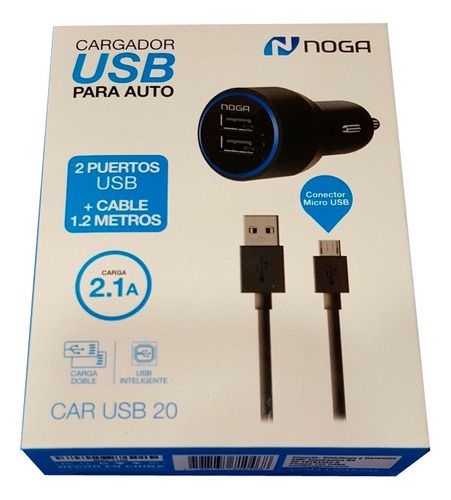 Cargador USB doble para Auto C/Cable Micro USB Noga CAR USB 20