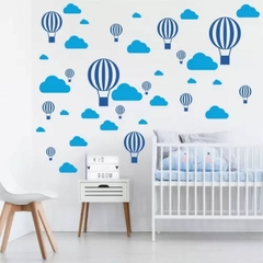 Kit Adesivo de Parede Nuvens e Balões Azul céu - Decoração Quarto de Menino