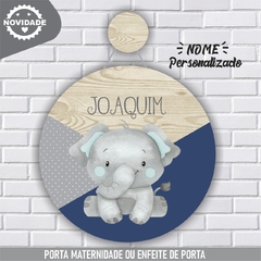 Porta Maternidade Nome Personalizado Animais Elefantinho Azul Escuro