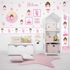 Imagem do Adesivo de Parede + Faixas + Régua + Porta Maternidade + Quadros Bailarina - Decoração Quarto de Menina