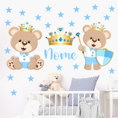 Kit Adesivo de Parede Ursinho Azul Claro - Decoração Quarto de Menino - Papel de Parede Infantil