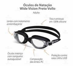 Óculos de Natação Adulto Wide Vision Preto - Vollo - Gelotti Sports