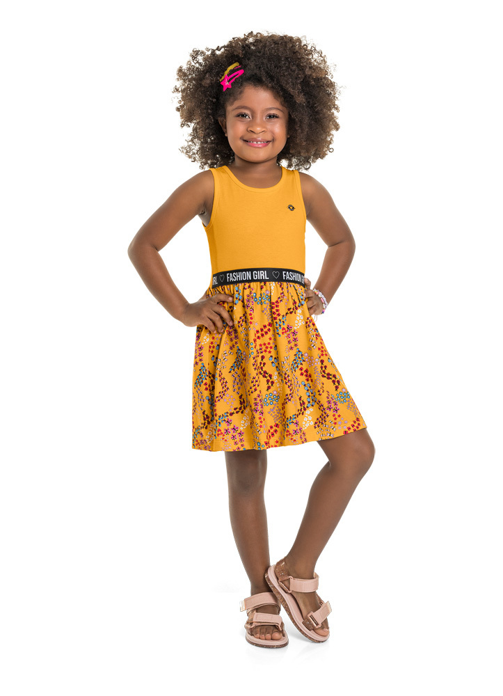 Vestido infantil com estampa de flores, amarelo, Brandili 41624