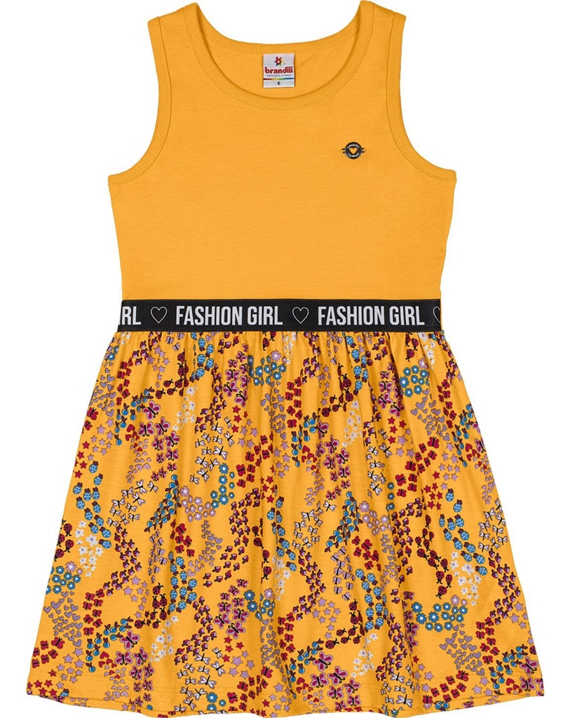 Vestido infantil com estampa de flores amarelo Brandili 41624