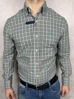 Camisa Xadrez 100% Algodão Egípcio | Palha com detalhes em verde | na internet