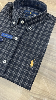 Camisa Xadrez 100% Algodão | Preta com detalhes em dourado | Manga Longa - - Virtue Moda Masculina