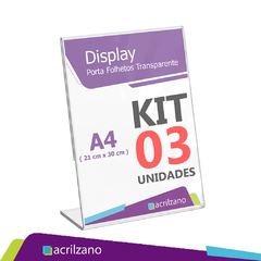 Kit 03 Display Expositor Acrílico A4 Em L Mesa Balcão