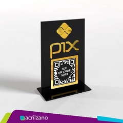 PLACA BANCADA QR CODE VERTICAL T ACRÍLICO PRETO E DOURADO