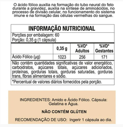 Ácido Fólico (B9) 60cps 250mg (1 ao dia) Duom - comprar online