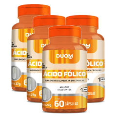 Ácido Fólico (B9) 60cps 250mg (1 ao dia) Duom | Kit 4 Frascos