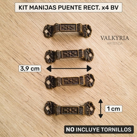 Kit Manijas Puente Rectangular x4 Bronce Viejo