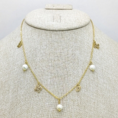 Collar mariposas y perlas Dorado - 1481C