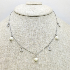 Collar lunas y perlas Plateado - 1489C
