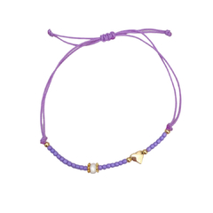 Pulsera chaquira lila con corazón y perlita - HP012