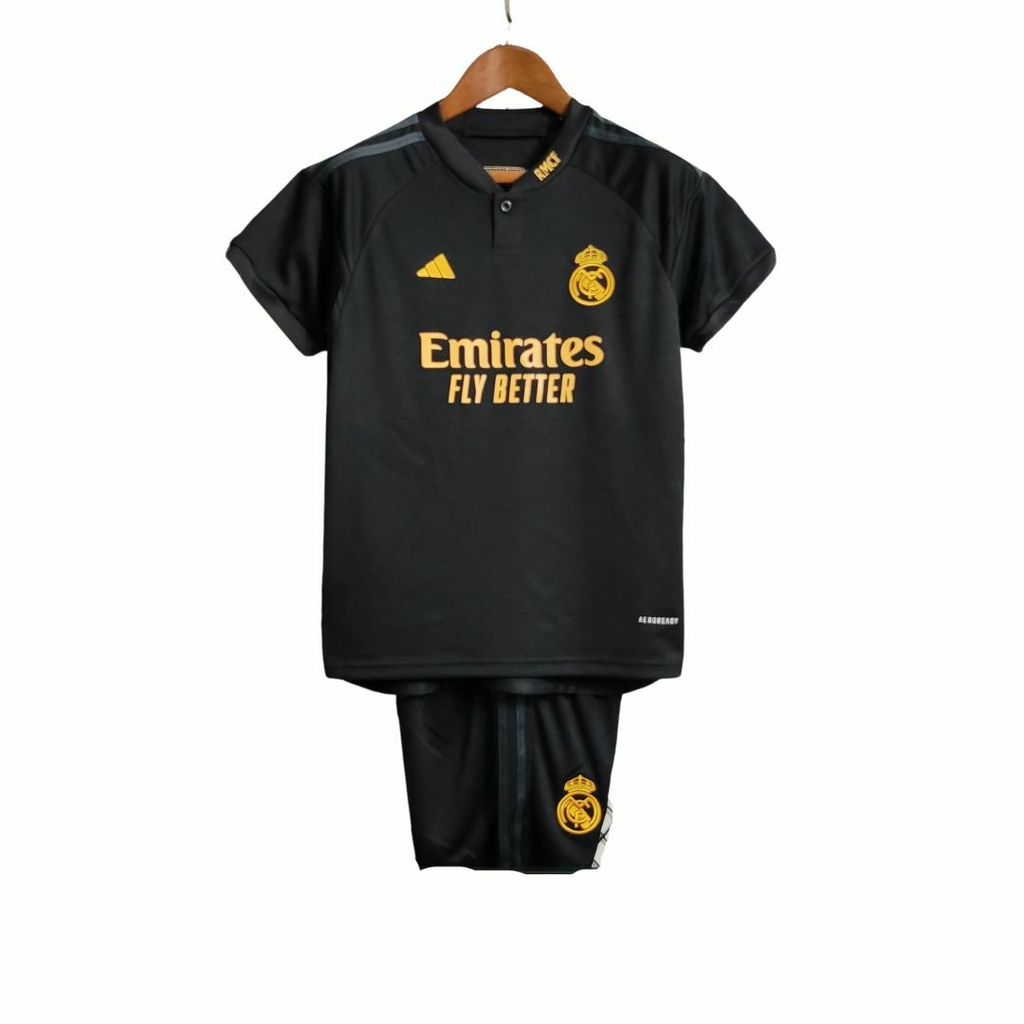 Kit Infantil Real Madrid Away 23/24 Adidas - Preto