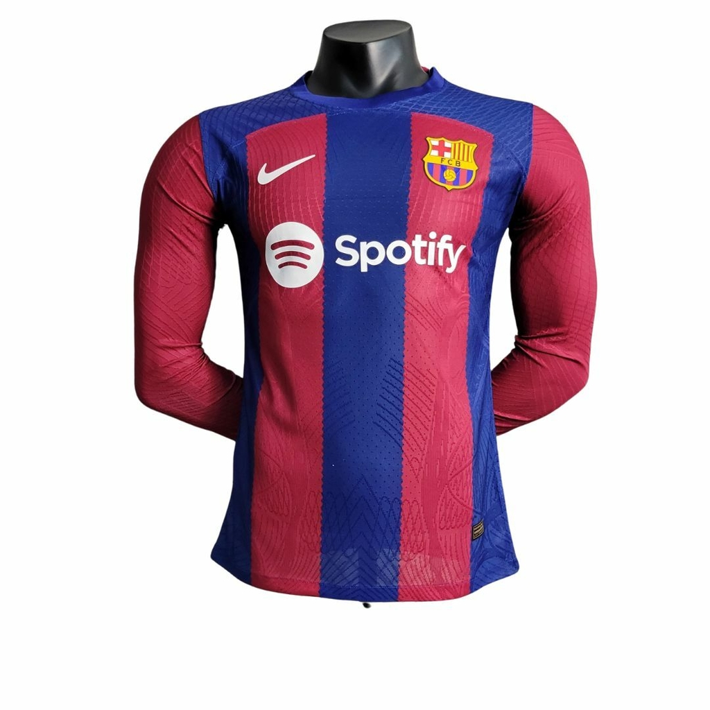 Camisa Barcelona Manga Longa Home 23/24 Nike Jogador Masculina-Vermelho
