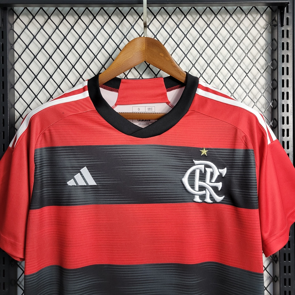 Camisa Flamengo I 23/24 Torcedor Adidas Masculina - Preto e Vermelho