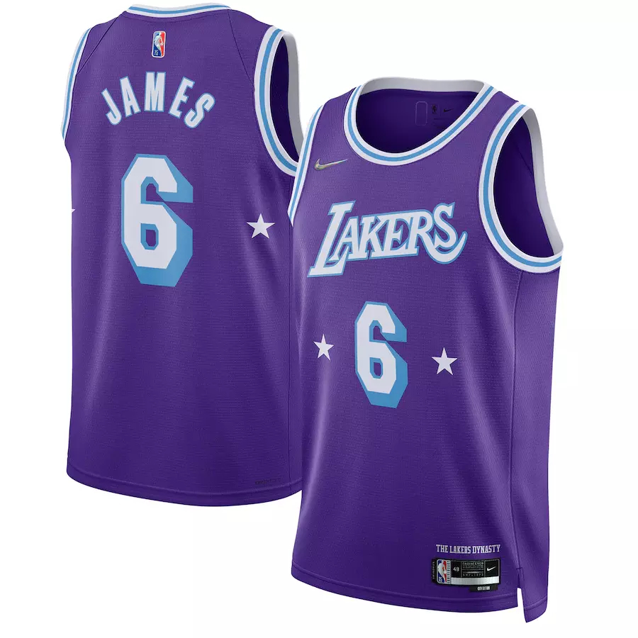 Camiseta Lakers James 6 75 Anos NBA Azul por R 239 90 Frete Grati