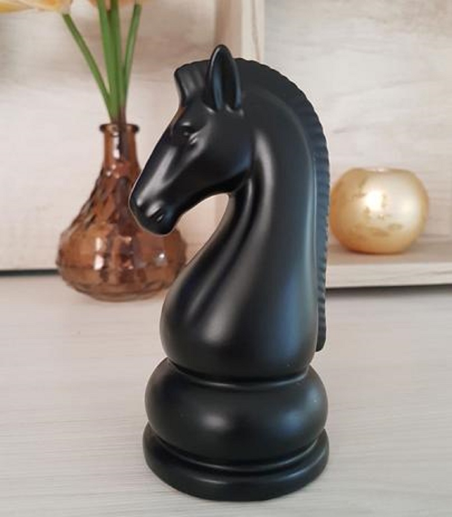 Peça De Xadrez Cavalo Decoração Em Cerâmica Preto Fosco