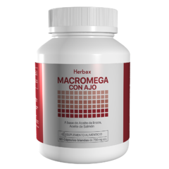 Macromega 52- Omega 3,6 y 9, Aceite de Salmón y Ajo que soporta la Disminución del colesterol y es auxiliar en el tratamiento de Infecciones. 60 Caps
