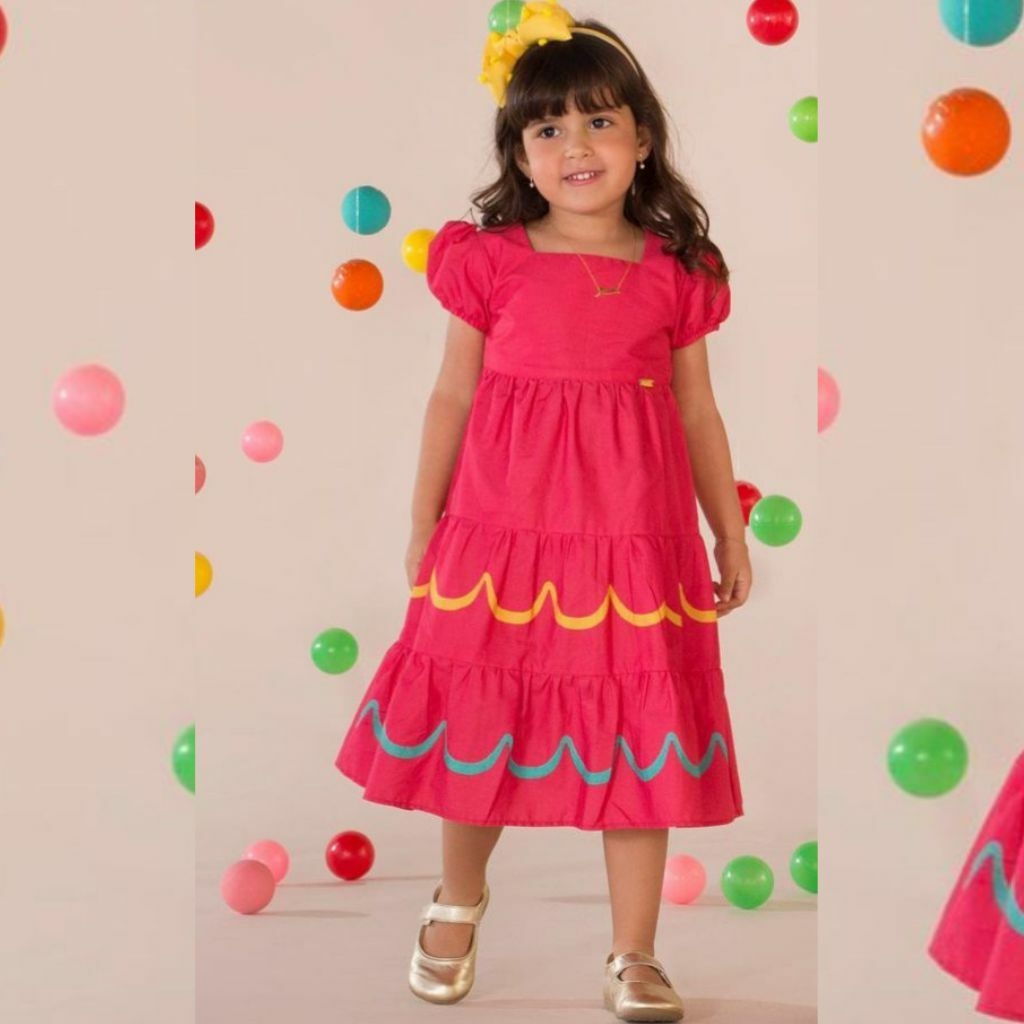 Vestido Infantil Festone Precoce - Favo de Mel