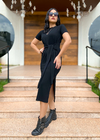 Vestido Midi Amarração Acinturado Preto