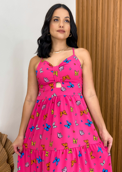 Vestido Midi Alcinha Borboleta Pink - O Look do Dia Store - Moda Feminina 