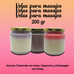 VELA PARA MASAJES 200 GR | Roles de canela, Champagne con fresas y Cheescake de moras