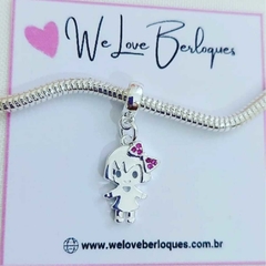 Berloque Menina com Laço cravejado com zirconias rosa - comprar online